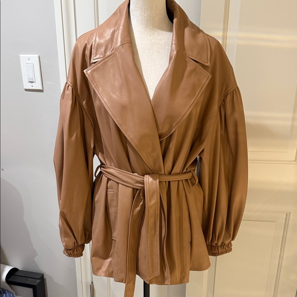 Women's faux leather Tan Belted Jacket